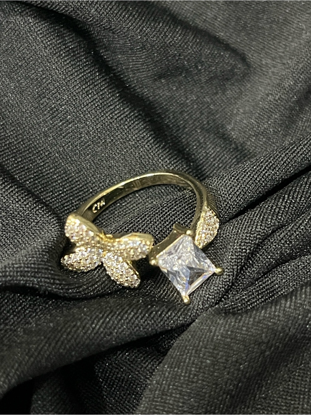 Gold Butterfly Ring with Clear Stones - Women's Fashion Jewelry